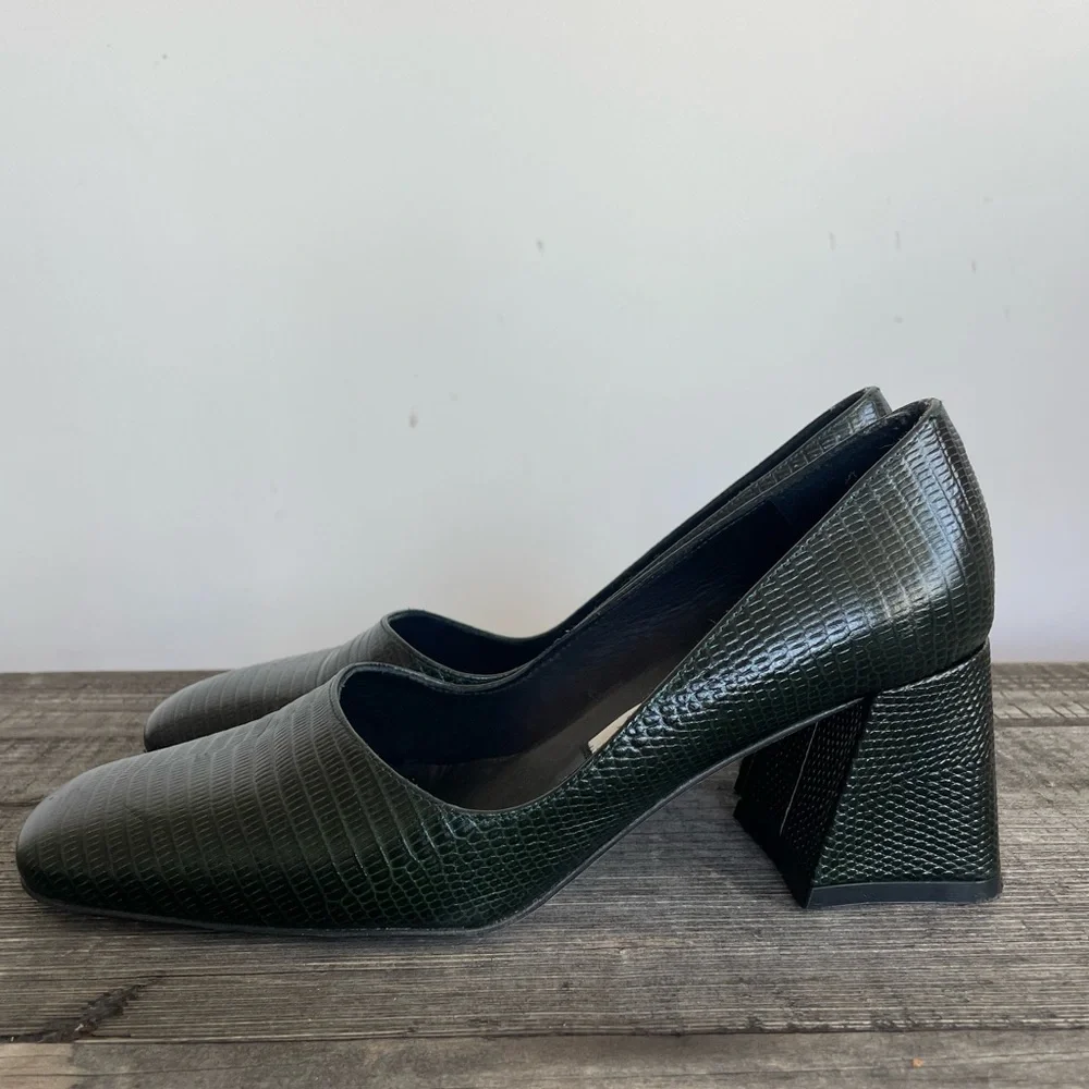 Miista Aloisie Bottle Green Lizard Effect Leather Heels - Picture 3 of 8